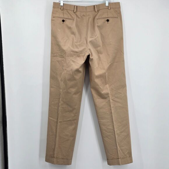 Brooks Brother Country Club Madison Pants 35x32 Khaki Pleated Cuffed - Picture 3 of 8